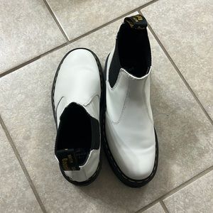 White Leather Platform Dr. Martens Chelsea Boots
